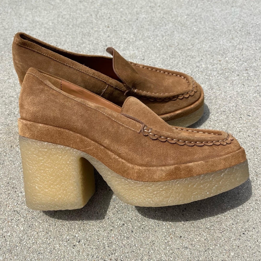 MARC FISHER LINA HEELED BROWN LOAFER Size 9